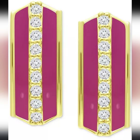 🎁Giani Bernini Cubic Zirconia & Enamel Hinge Hoop Earrings - Picture 2 of 7